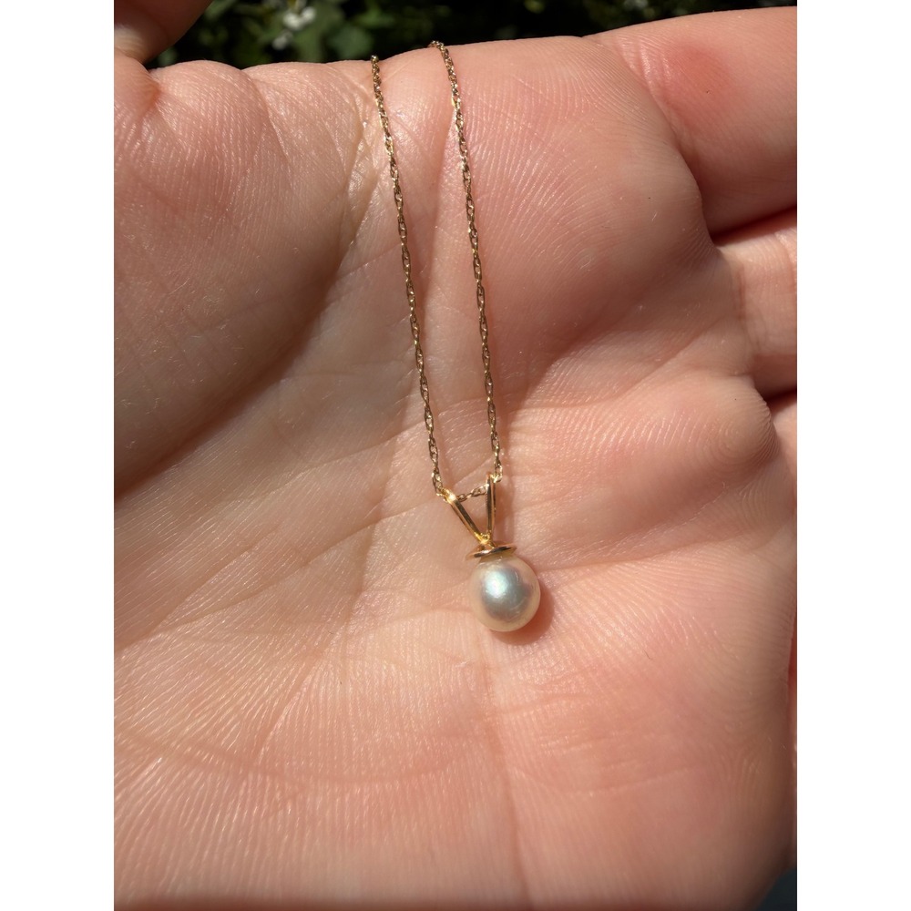 14K Yellow Gold Cultured Pearl Pendant Necklace 20" Dainty Minimalist Necklace